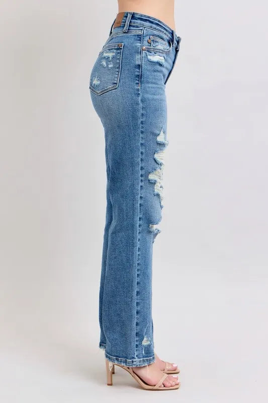 Judy Blue High Waist Heavy Destroy Straight Jeans