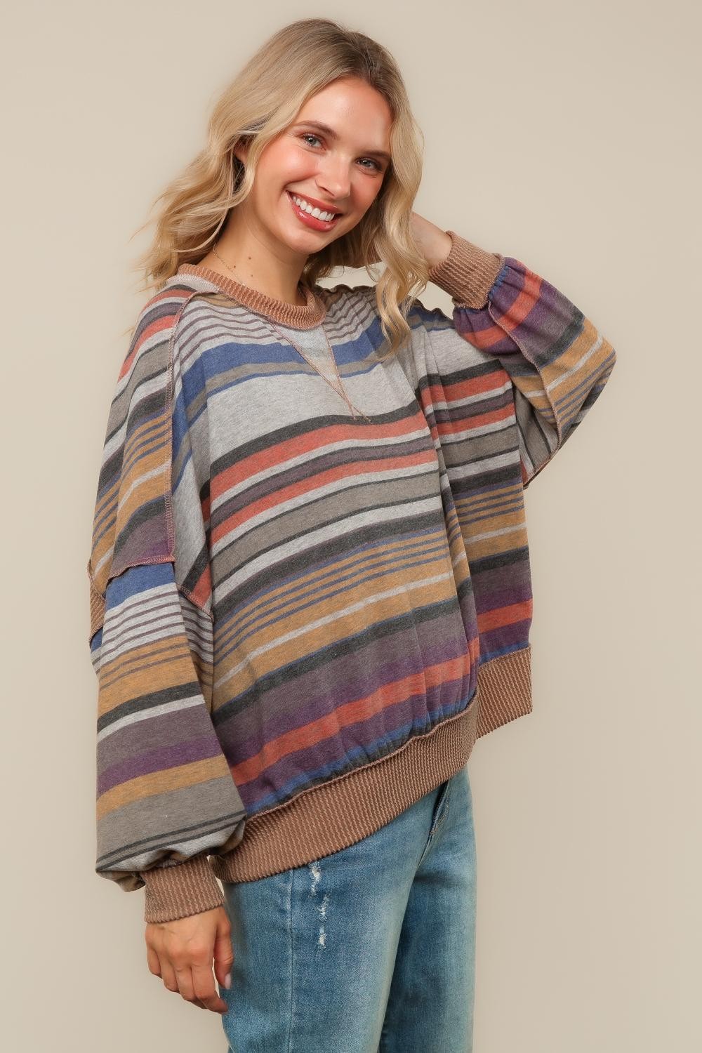 Haptics Multi-Color Stripe French Terry Pullover