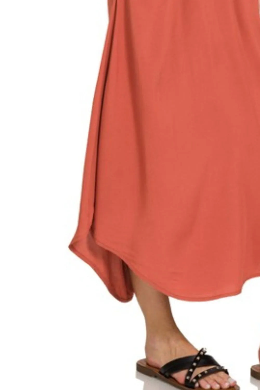 Zenana Rust Woven Arc Hem Cami Midi Dress With Flowy Pockets