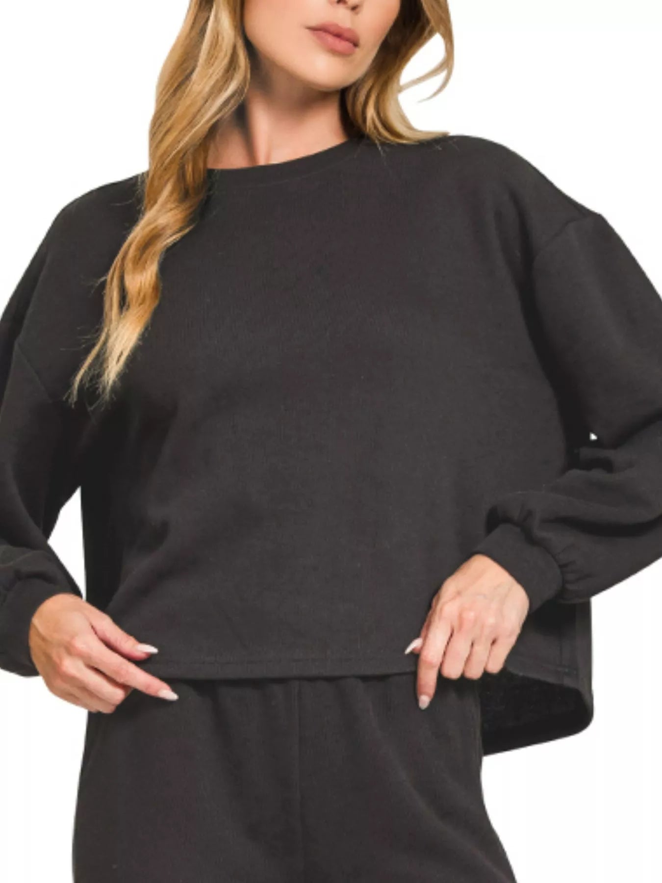 Zenana Black French Rib Pullover and Pants Set