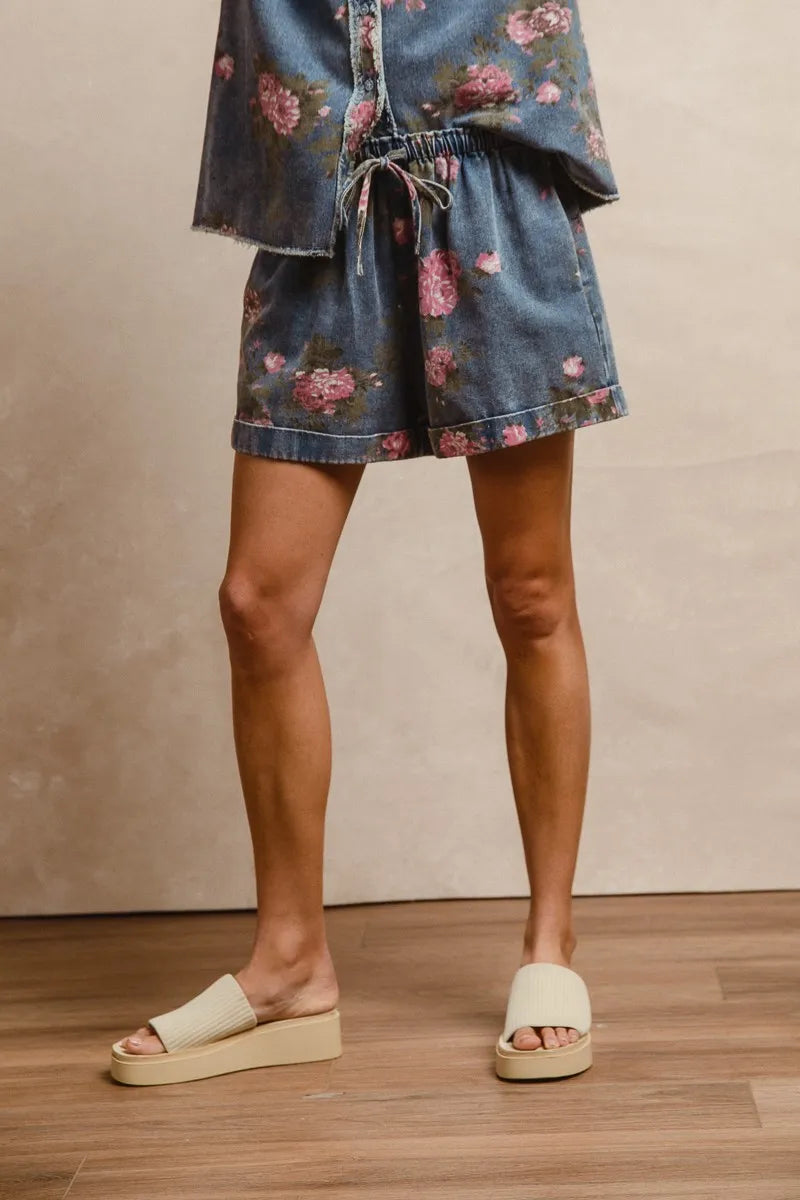 BiBi Floral Printed Denim Short With Pockets