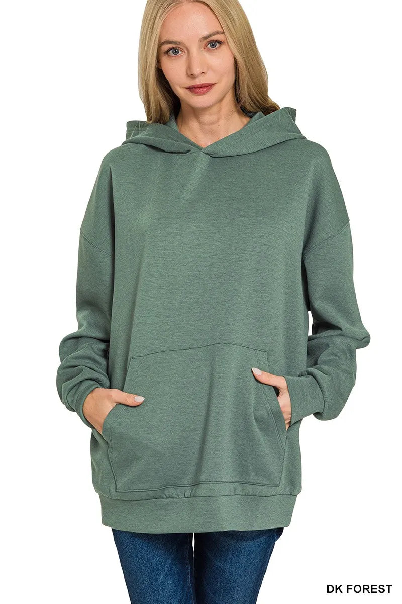 Zenana Dark Forest Oversized Scuba Hoodie with Kangaroo Pocket