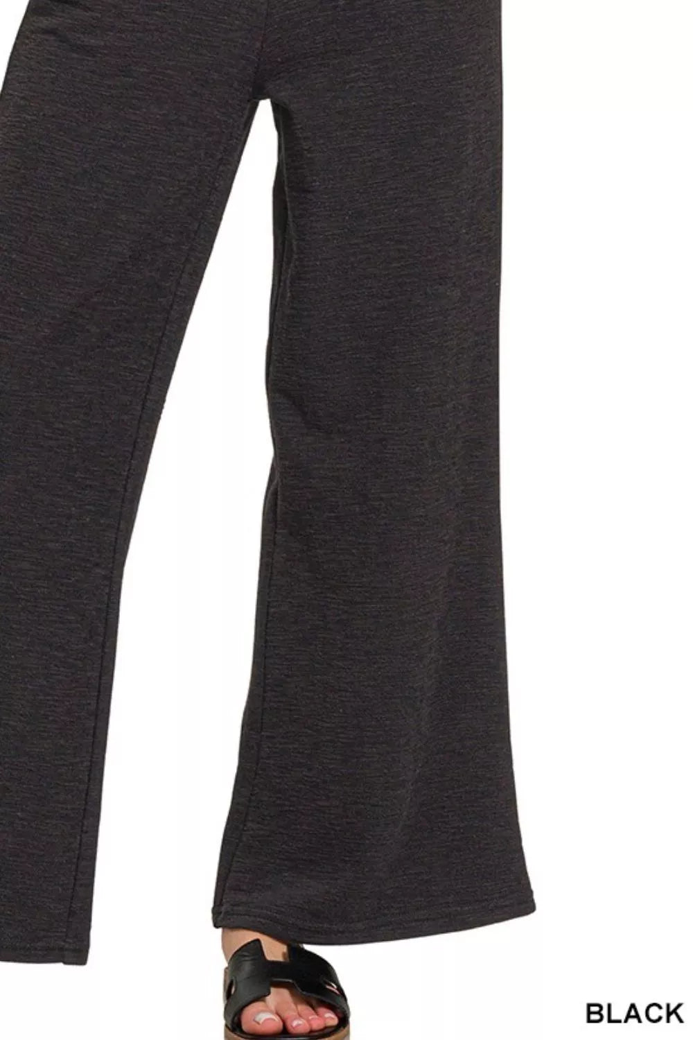 Zenana Black Cotton Slub Wide Leg Pants