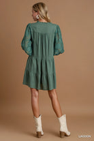 Umgee Lagoon Floral Contrast Sleeve Tiered Dress