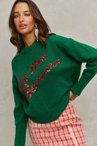 SO ME Hunter Green Sequins Lettering Christmas Holiday Sweater
