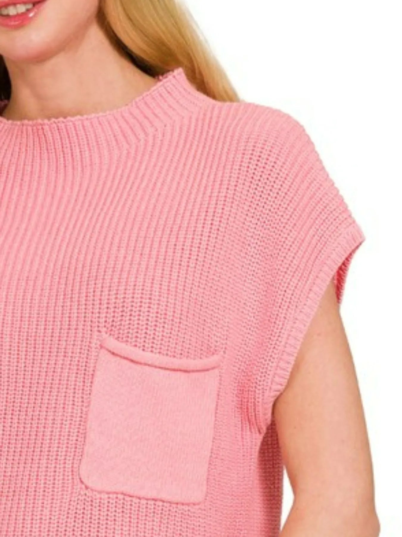 Zenana Dark Pink Mock Neck Short Sleeve Sweater