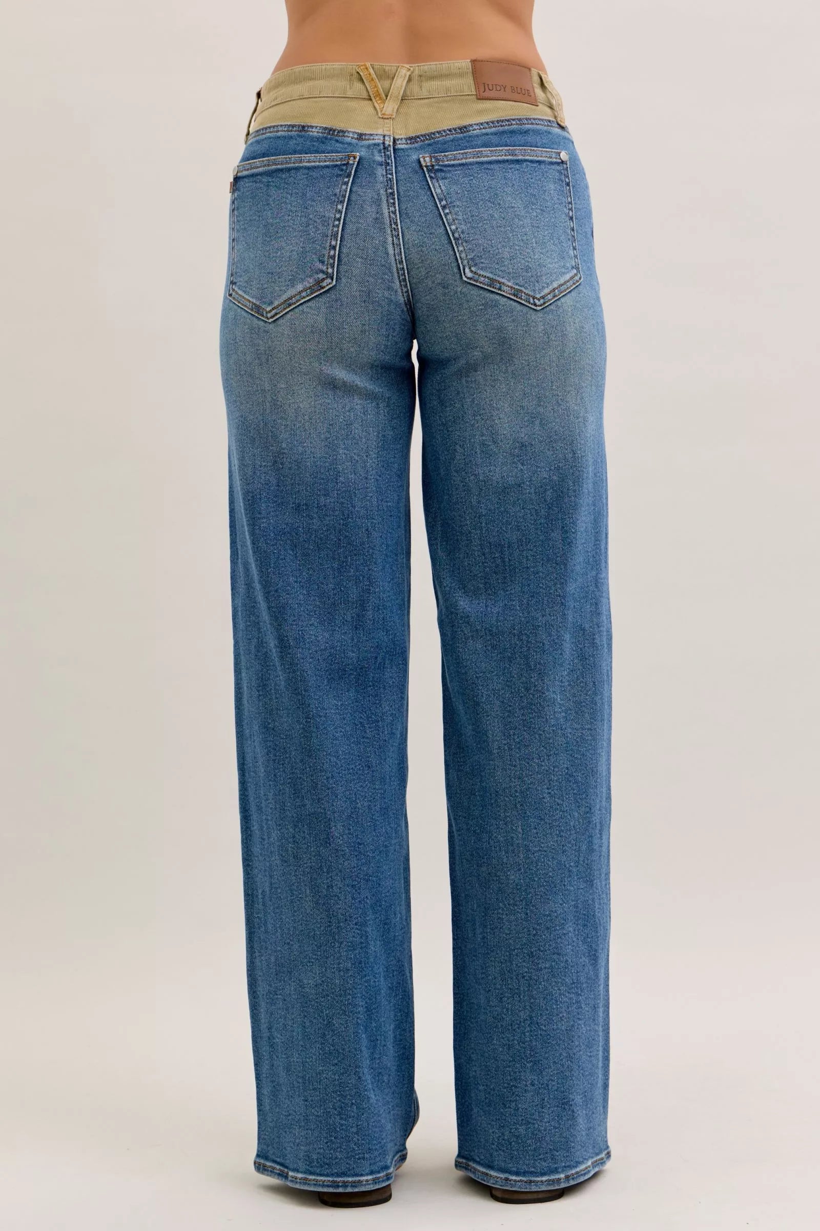 Judy Blue Mid Rise Column Straight Jeans with Corduroy Waist