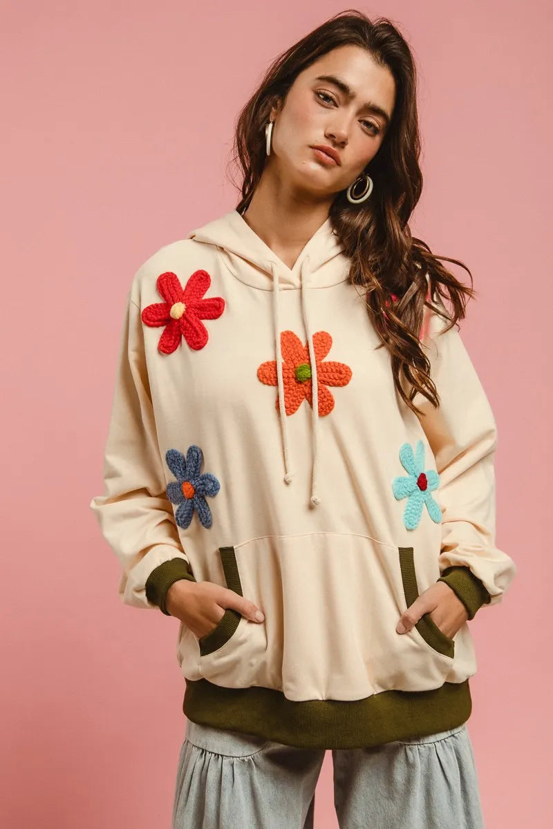 BiBi Patched Hoodie Top OATMEAL