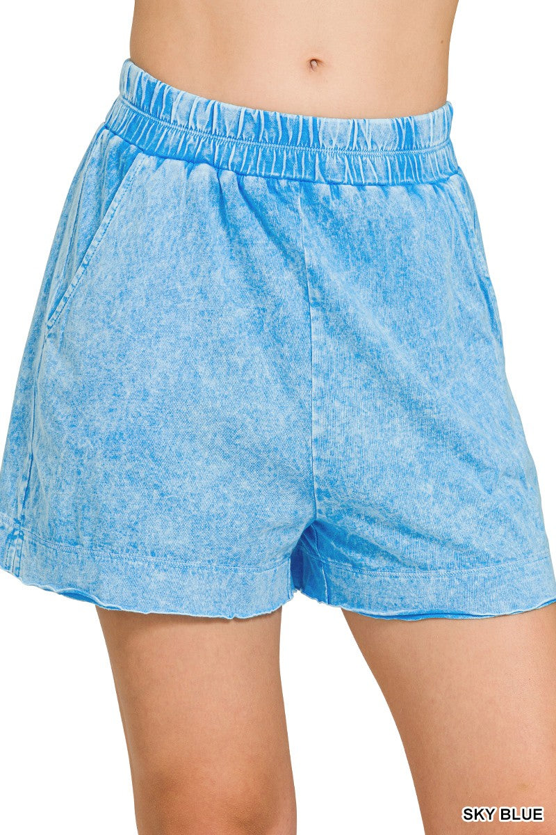Zenana Sky Blue Halo Snow Washed Boxy Top & Shorts Set