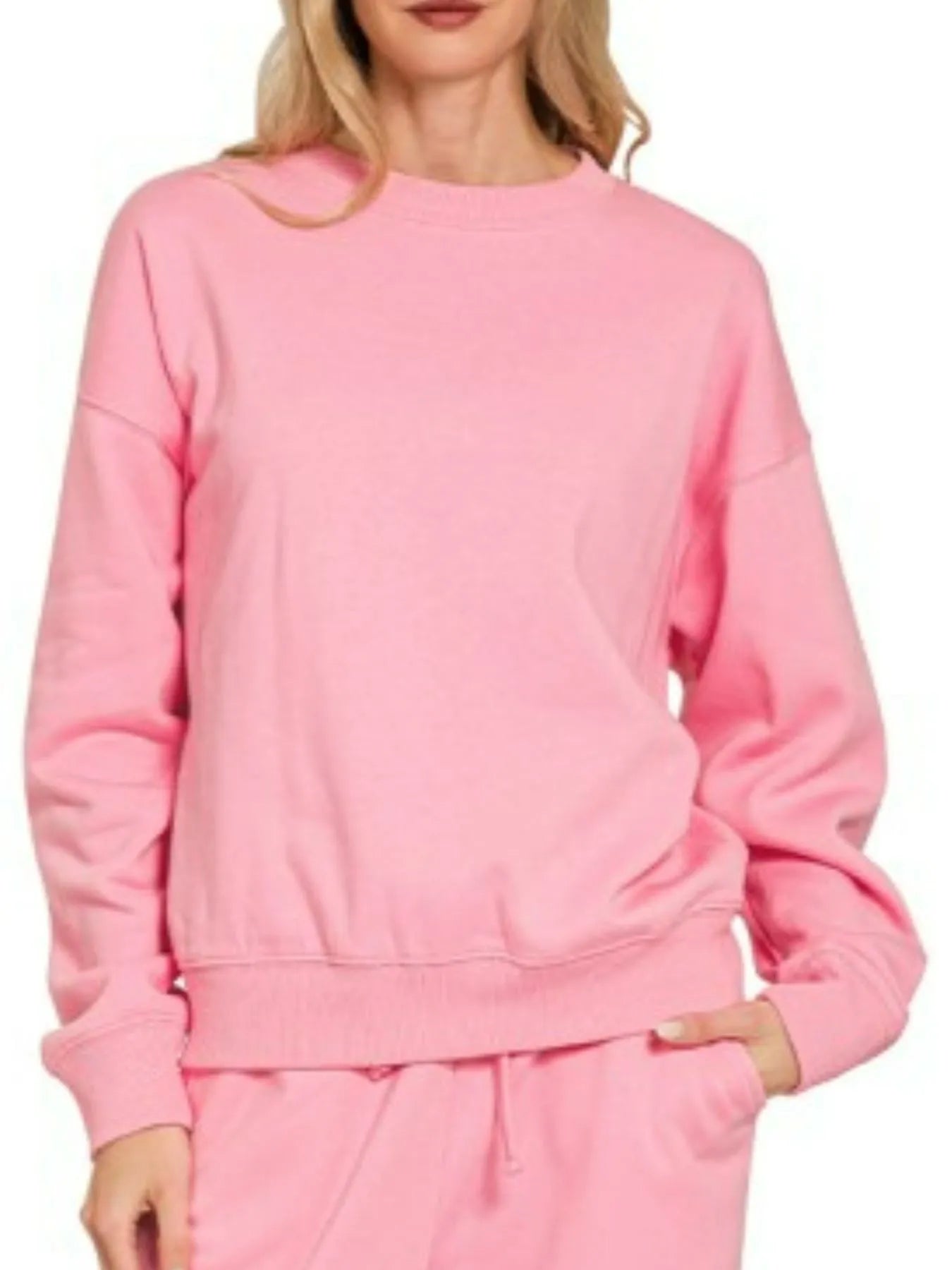 Zenana Dark Pink Fleece Long Sleeve Top and Sweatpants Set
