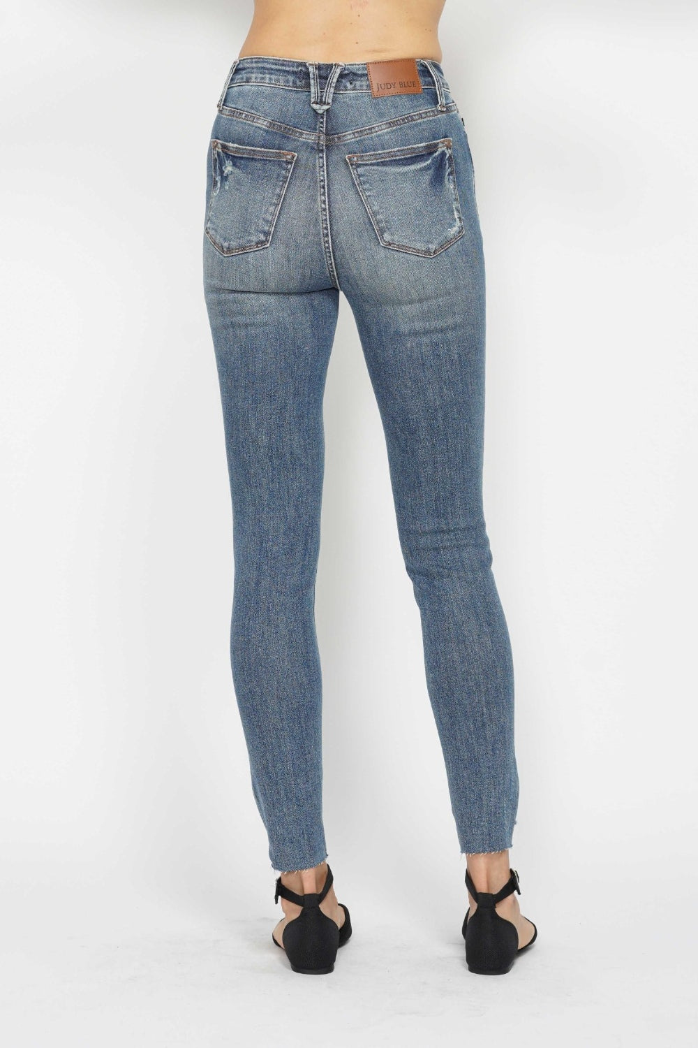 Judy Blue Tummy Control Vintage Wash Hem Destroy Skinny Jeans Pants