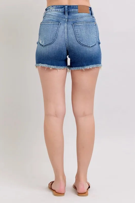 Judy Blue Medium Washed V-Front Denim Shorts with Shield Pockets