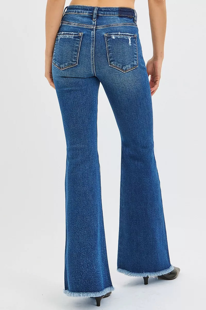 RISEN Dark Washed High Rise Flare Jeans