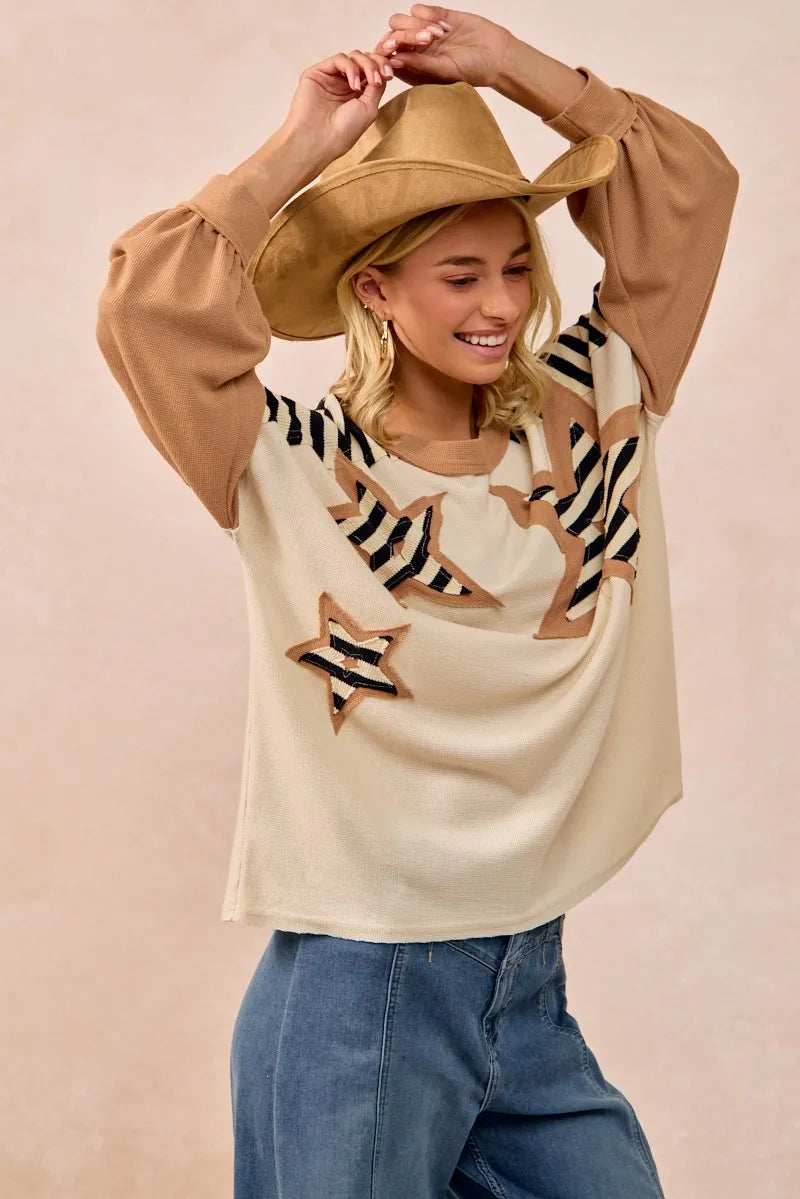 BiBi Star Patchwork Mixed Long Sleeve Top