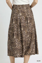 Umgee Olive Drawstring Leopard Midi Skirt