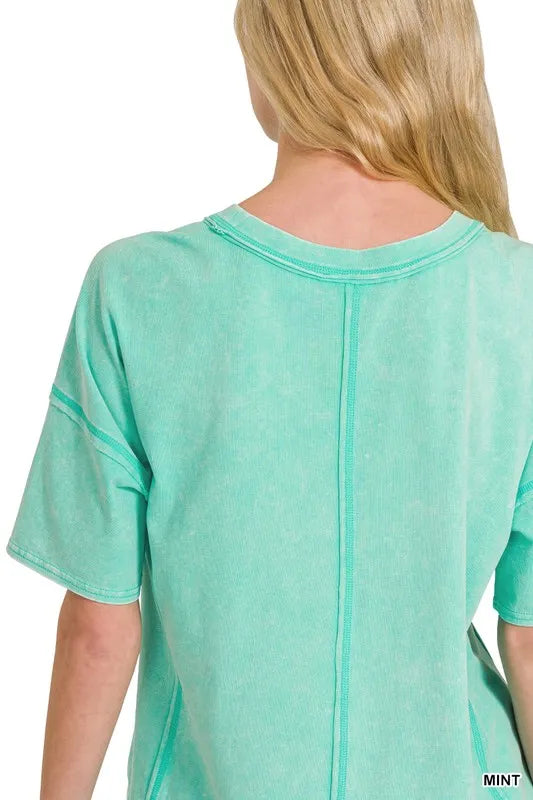 Zenana Ash Black Acid Washed Short Sleeve Tee & Shorts Set