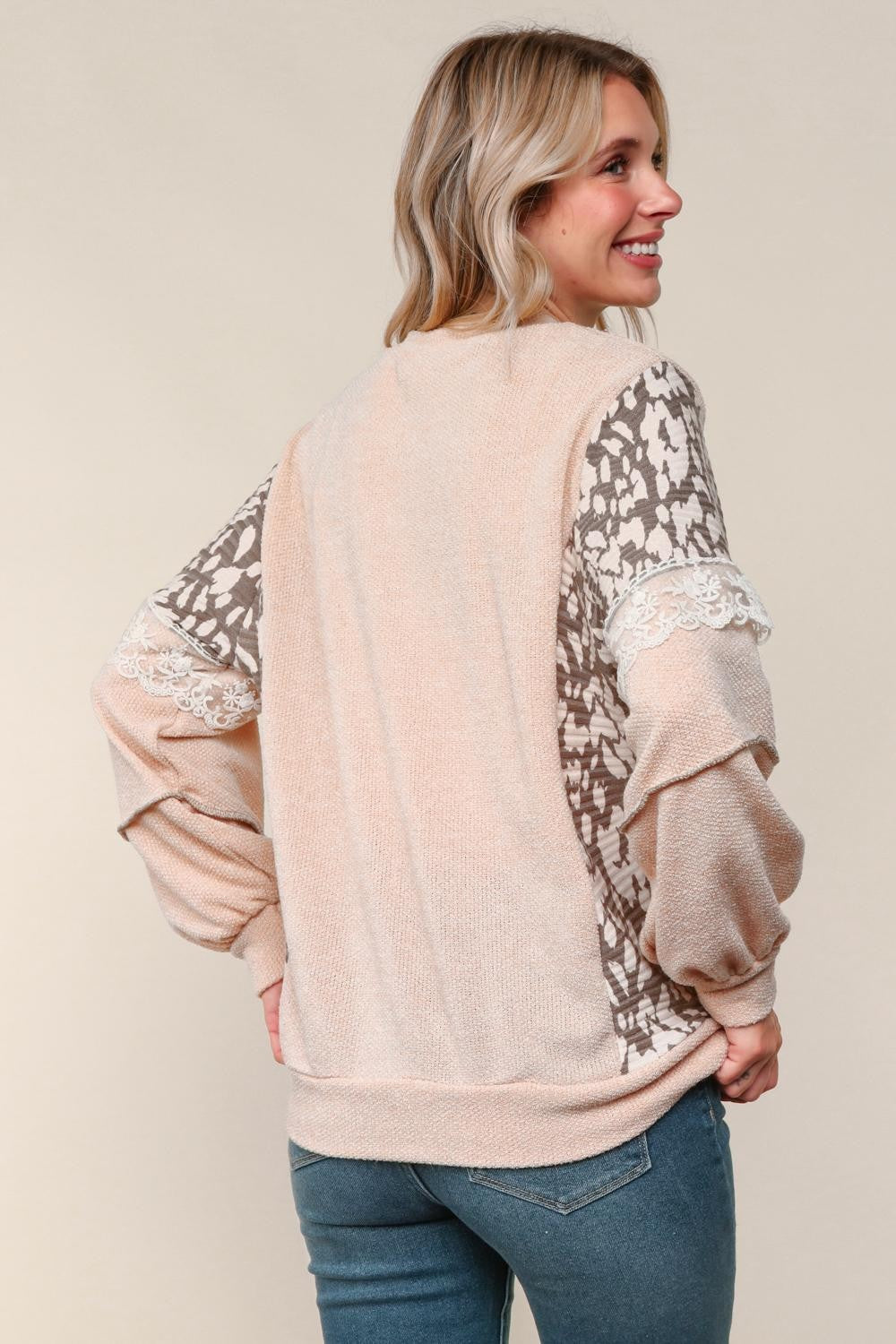 Haptics Two Tone Sweater Top With Lace Detail