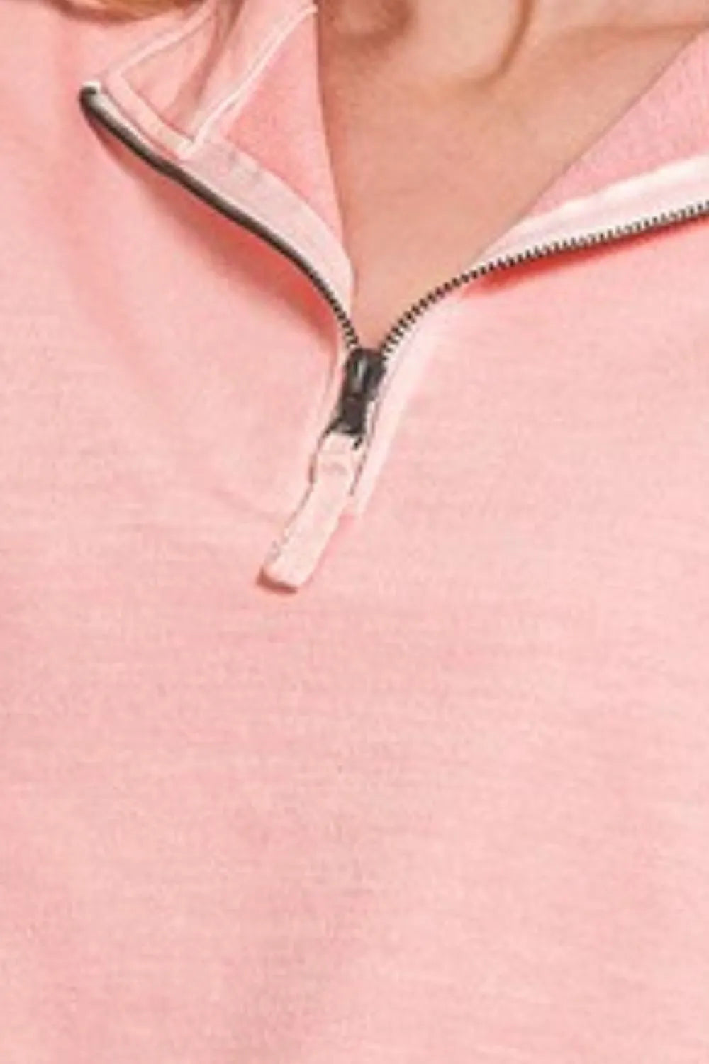 Zenana Pink French Terry Pigment & Enzyme Washing Half Zip Top