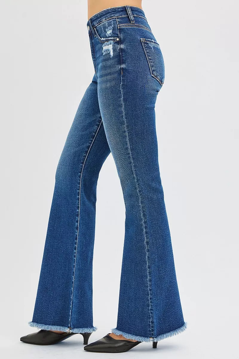 RISEN Dark Washed High Rise Flare Jeans