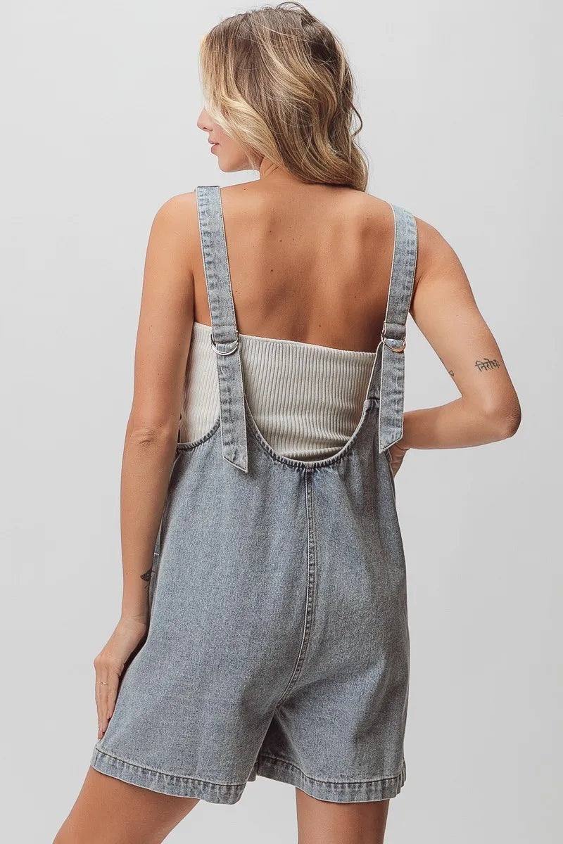 BiBi Patch Vintage Washed Denim Shortall