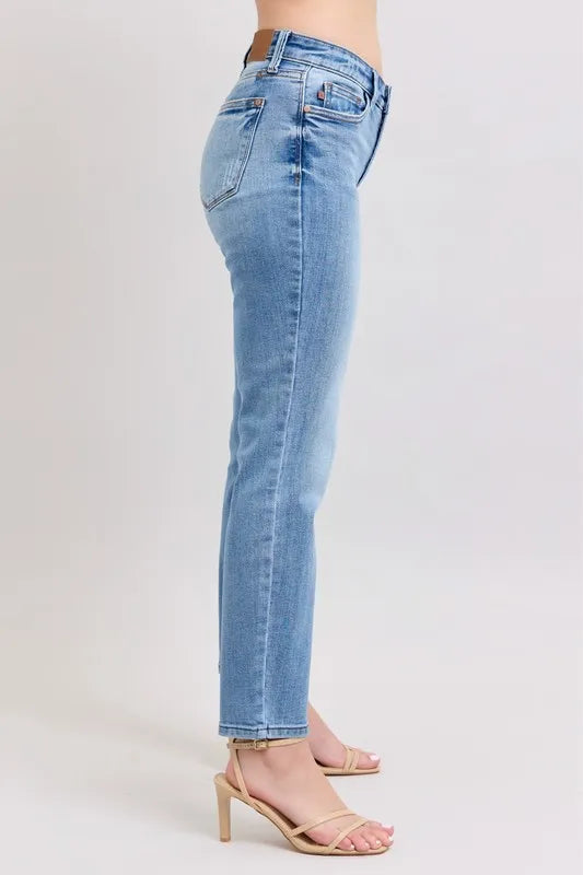 Judy Blue Mid Rise Vintage Wash Slim Jeans with Cell Phone Pocket