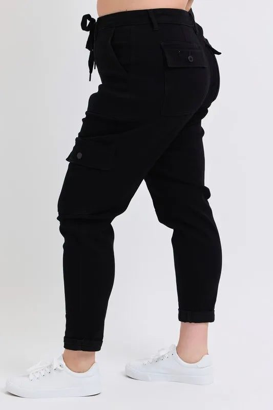 Judy Blue Black High Waist Cargo Cuffed Jogger