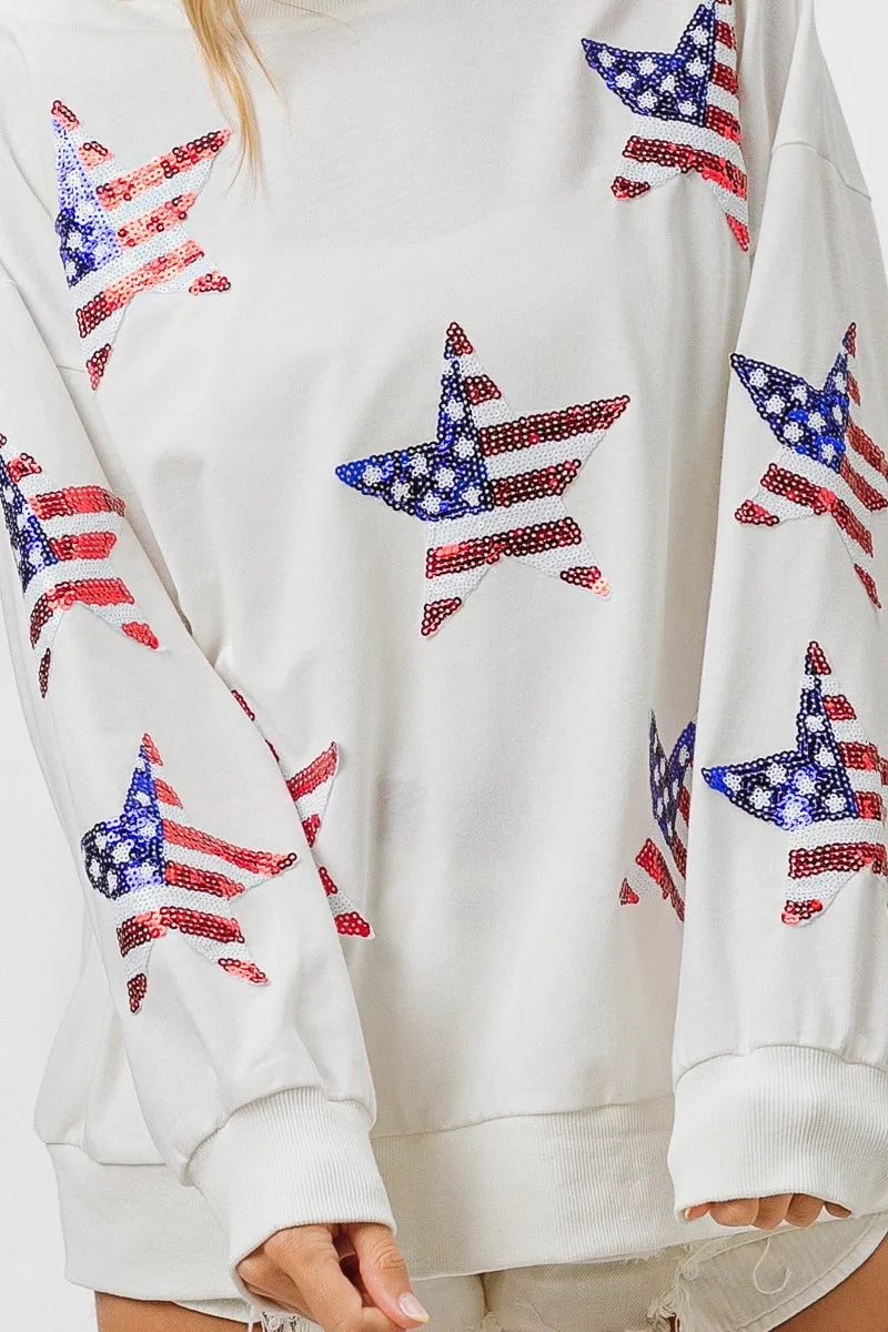 BiBi American Flag Sequin Star Sweatshirt