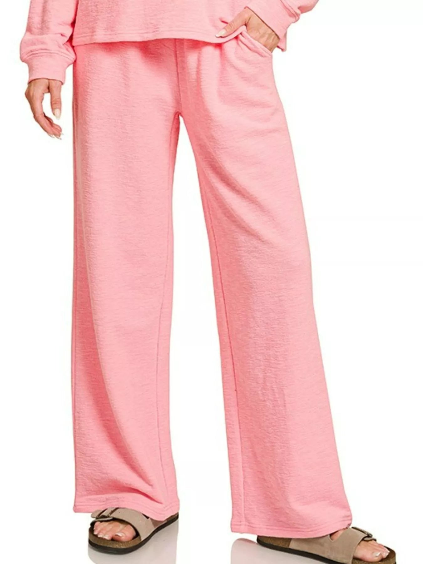 Zenana Dark Pink Slub Long Sleeve Top and Pants Lounge Set