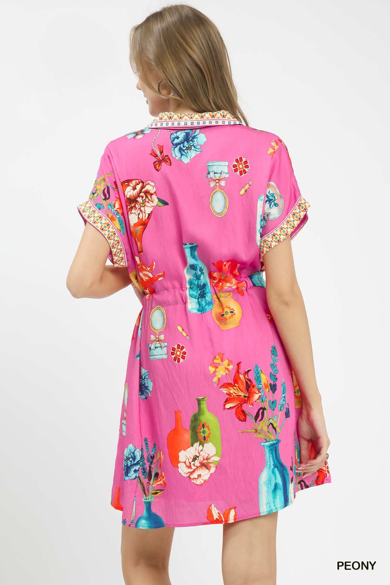 Umgee Peony Punk Floral Print Mini Dress with Belt