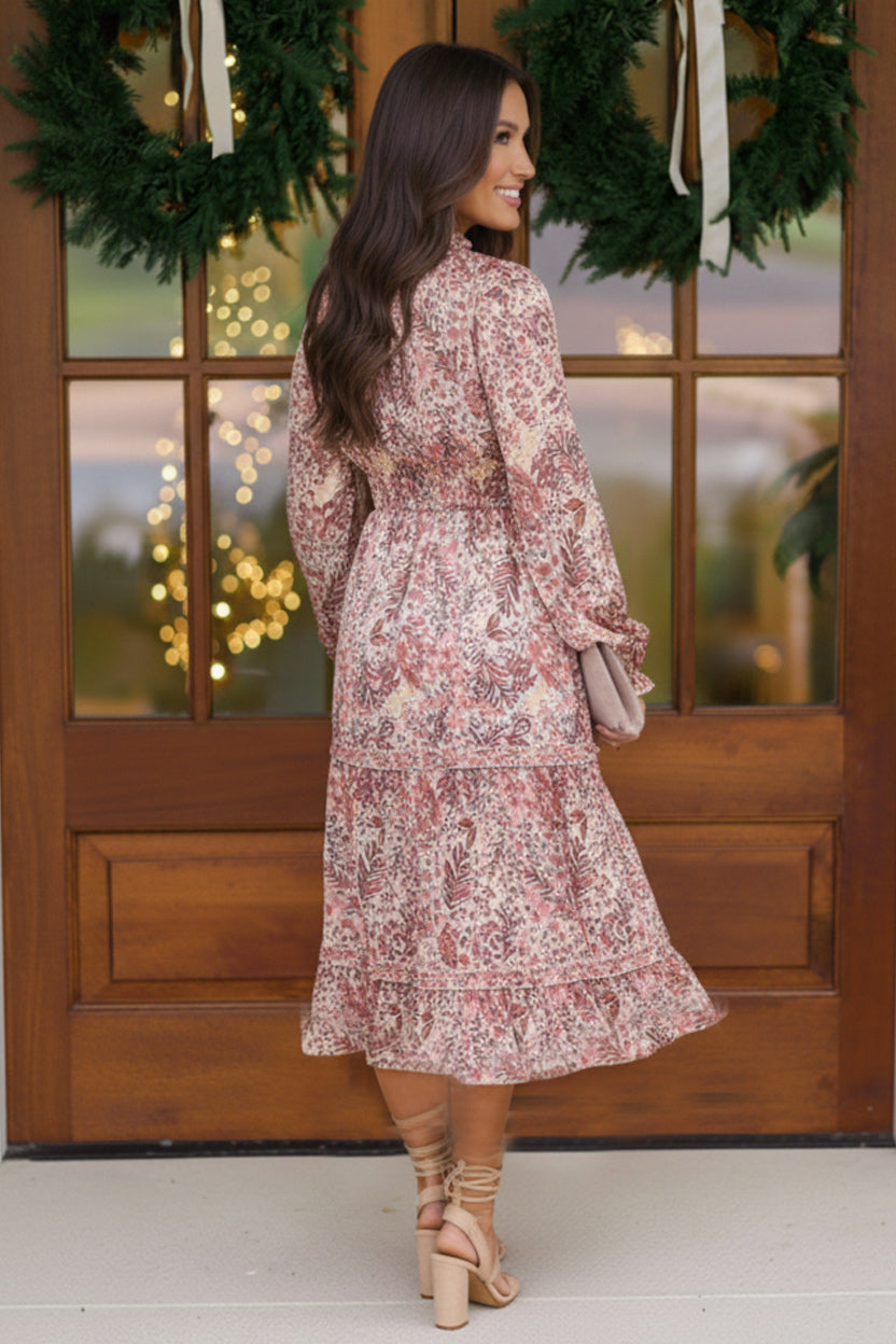 Haptics Midi Satin Floral Tiered Dress with Side Pockets