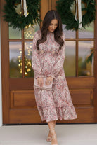 Haptics Midi Satin Floral Tiered Dress with Side Pockets