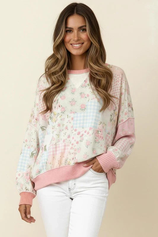 Haptics A Little Bias Printed Patchwork Top Womens
