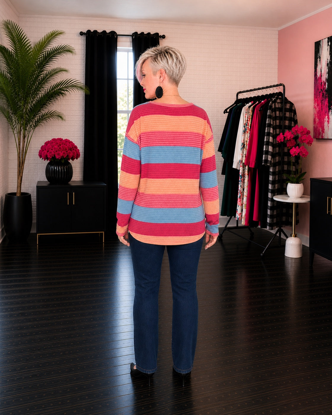 Haptics Sunny Stripes Long Sleeve Knit Top