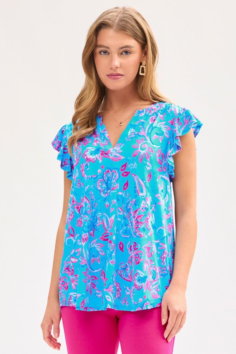 Dear Scarlett Lizzy Flutter Sleeve Top in Royal Blue Womens