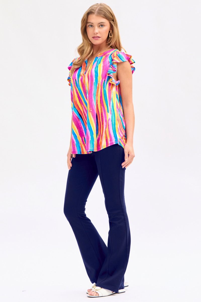 Dear Scarlett Lizzy Flutter Sleeve Top in Multi Womens