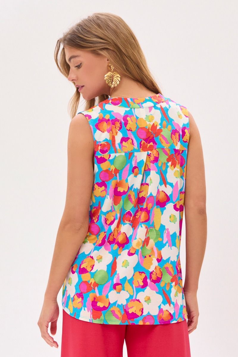 Dear Scarlett Lizzy Tank Top in Floral Aqua Womens
