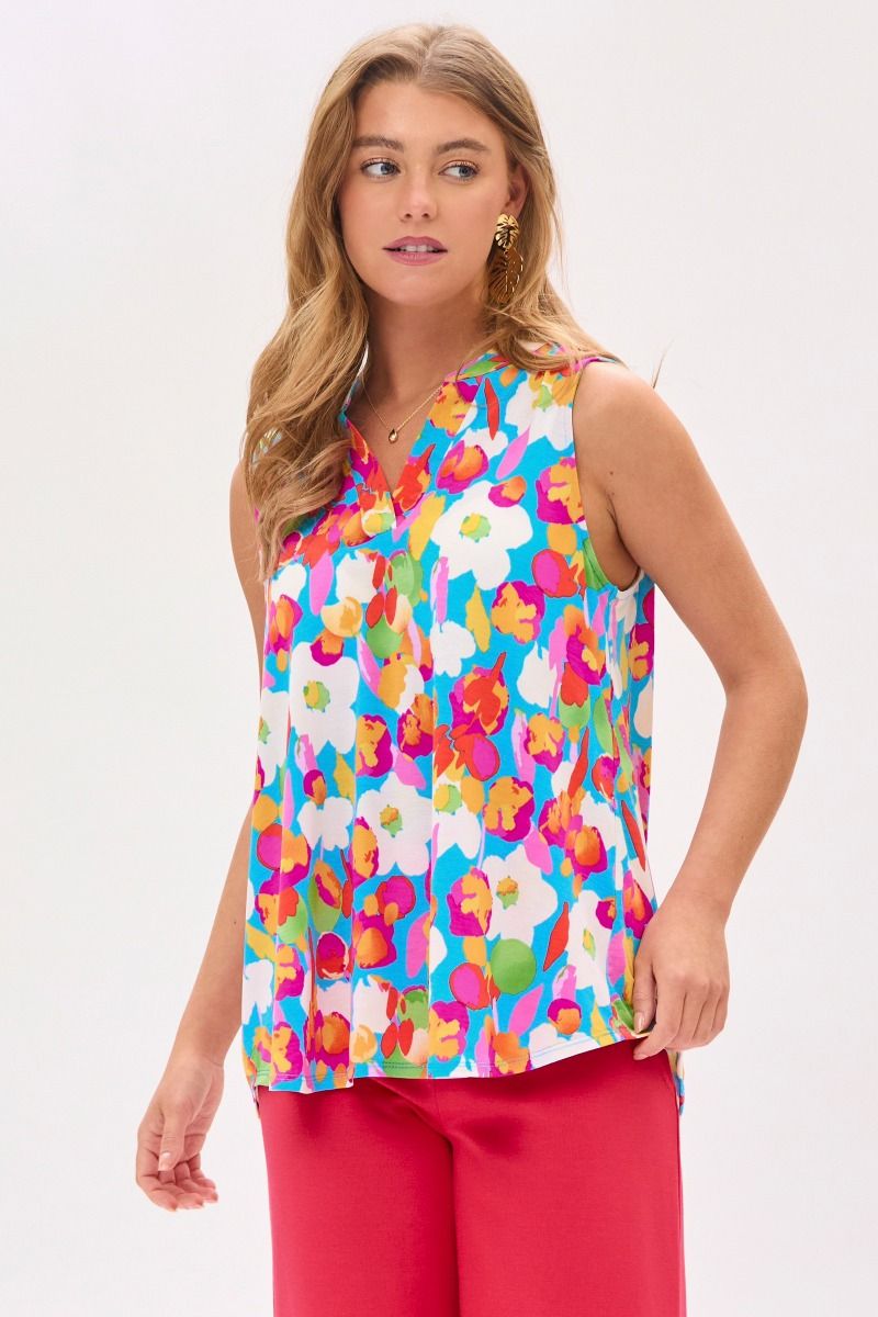 Dear Scarlett Lizzy Tank Top in Floral Aqua Womens