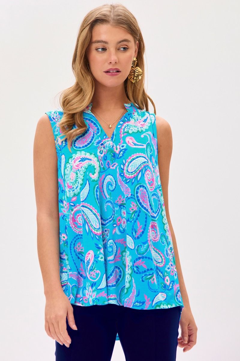 Dear Scarlett Lizzy Tank Top in Paisley Aqua Womens