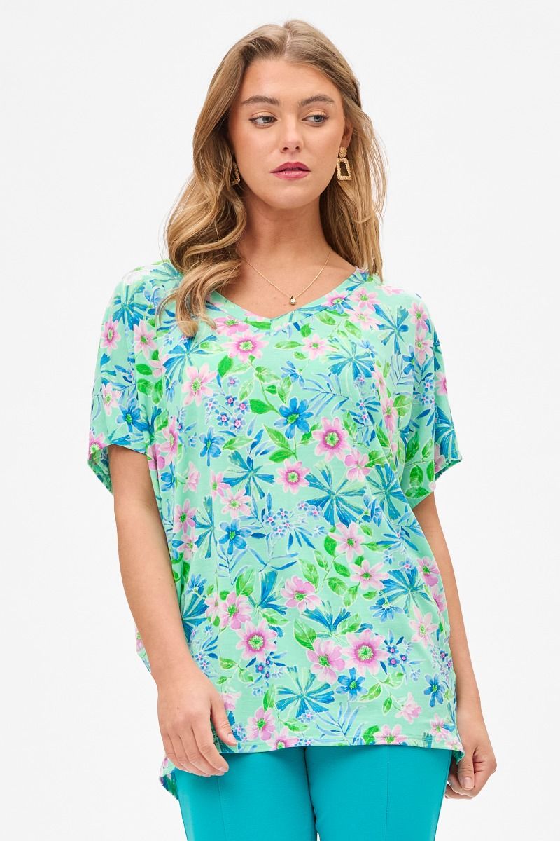 Dear Scarlett Floral Sadie Top Aqua Womens