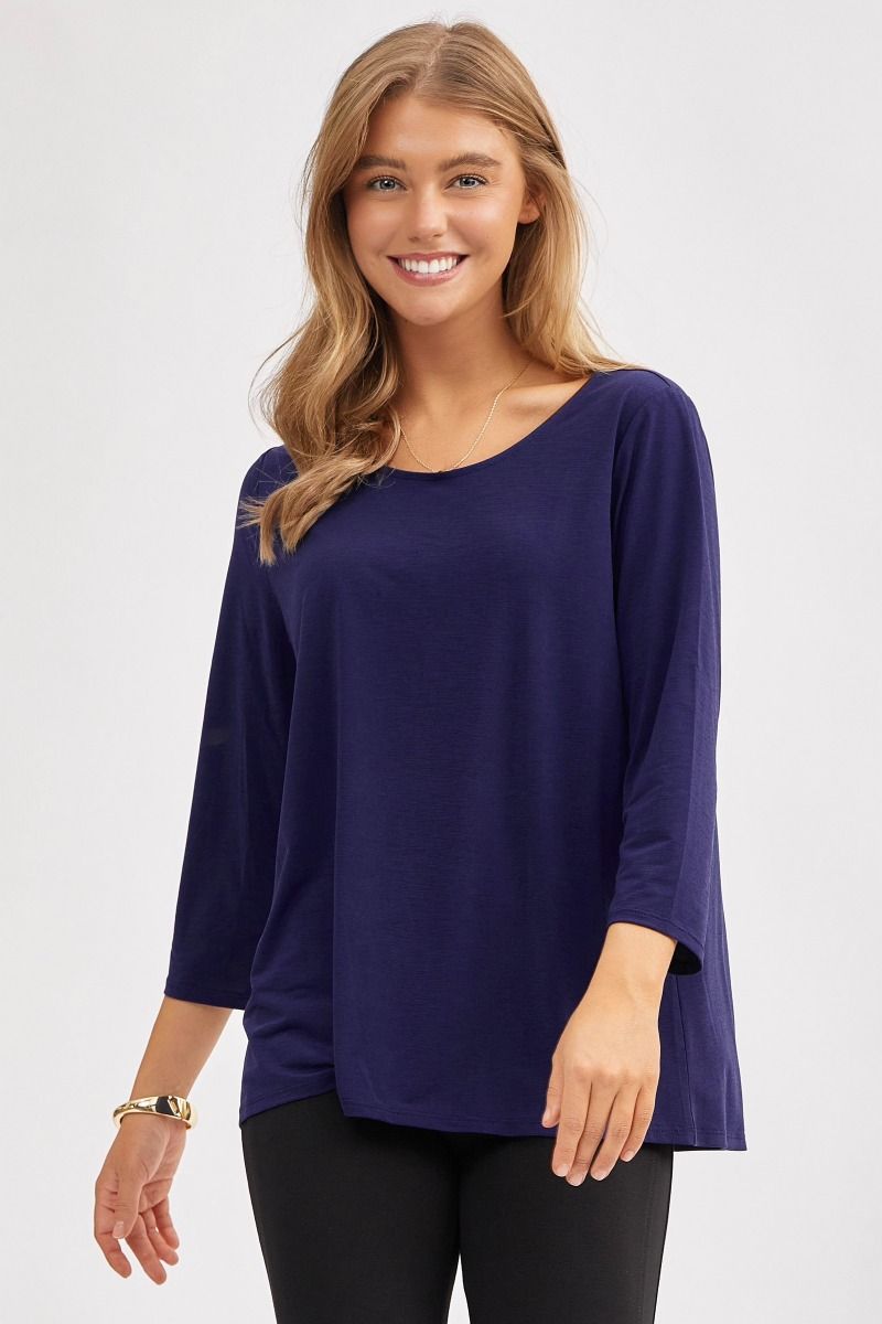 Dear Scarlett Signature Classic Round Neck Top- 6 colors Navy Womens