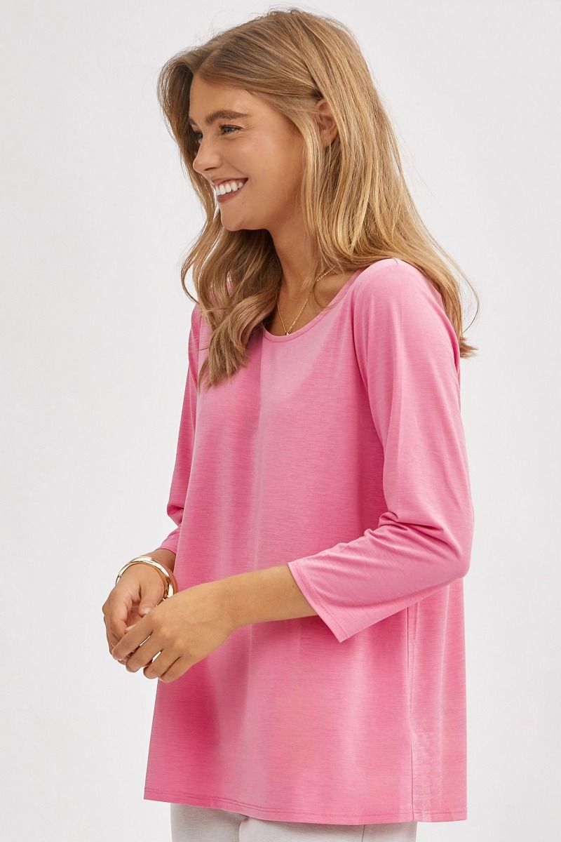 Dear Scarlett Signature Classic Round Neck Top- 6 colors Pink Womens