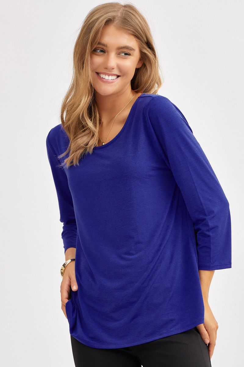 Dear Scarlett Signature Classic Round Neck Top- 6 colors Royal Blue Womens