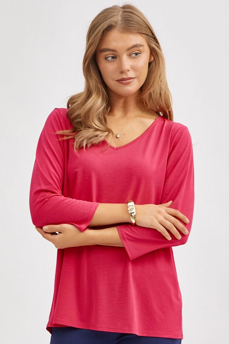 Dear Scarlett Signature Classic V-Neck Top Hot Pink Womens