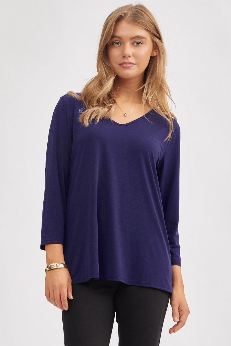 Dear Scarlett Signature Classic V-Neck Top Navy Womens