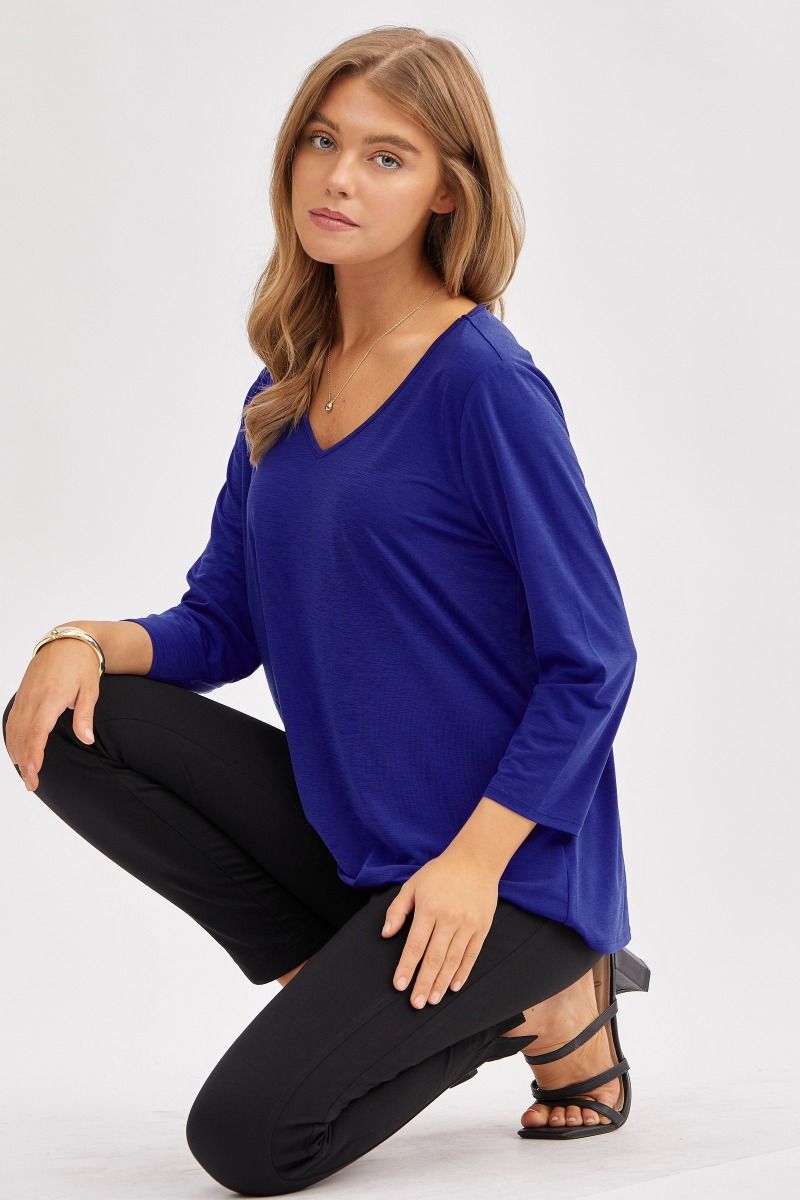 Dear Scarlett Signature Classic V-Neck Top Royal Blue Womens