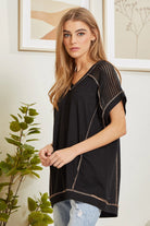 Andree By Unit Tunic Top with V-Neckline and Crochet Shoulder Details Tops