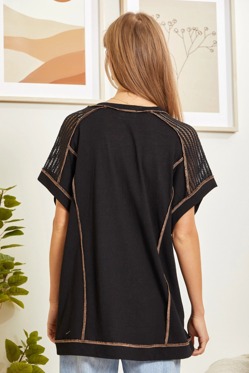 Andree By Unit Tunic Top with V-Neckline and Crochet Shoulder Details Tops