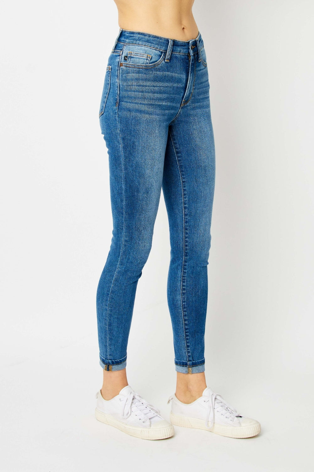Judy Blue Medium Wash Cuffed Hem Skinny Jeans