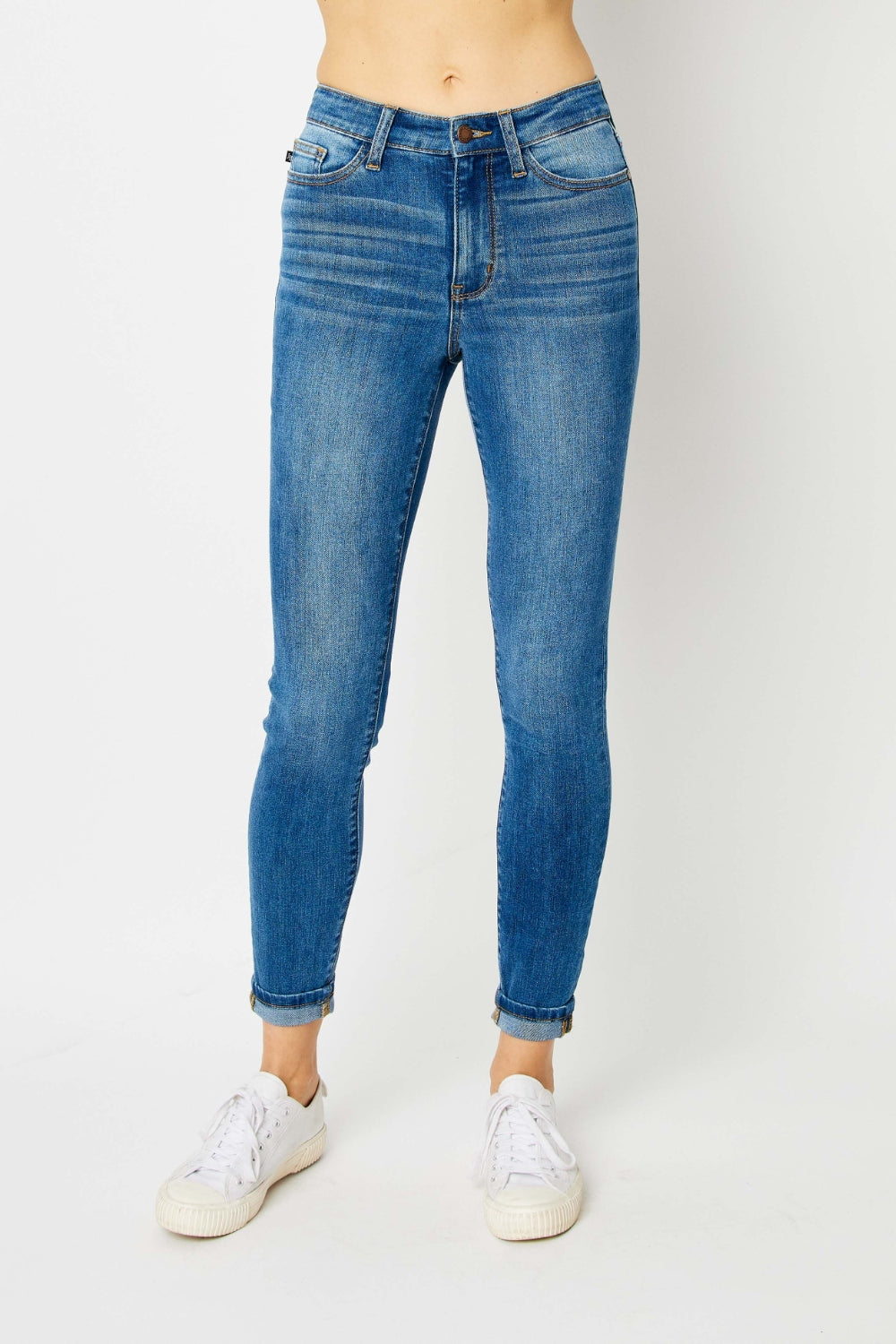 Judy Blue Medium Wash Cuffed Hem Skinny Jeans
