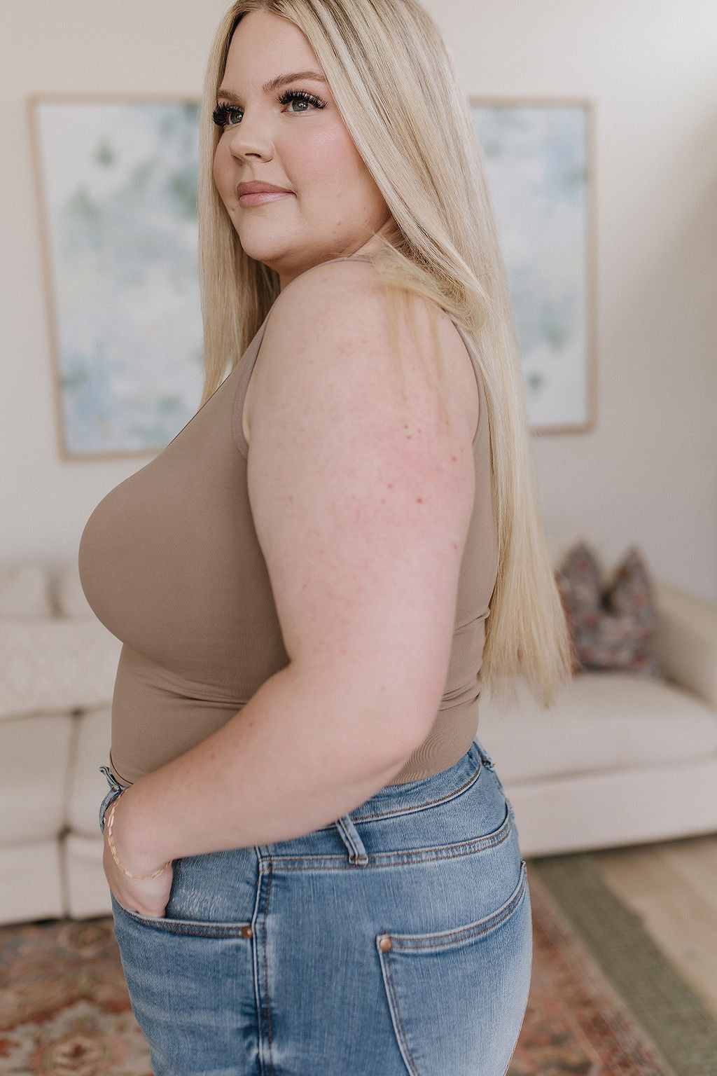 Yelete Carefree Seamless Reversible Tank in Light Mocha Womens